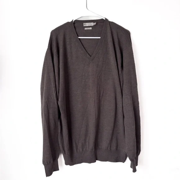 Peter Millar Merino Wool Sweater Dark Earth Brown/Grey - Picture 2 of 4